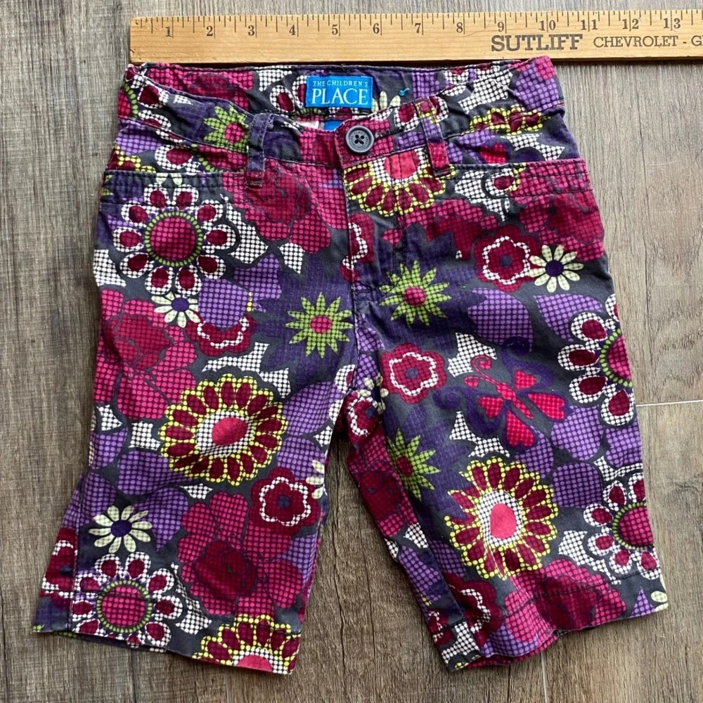 The Childrens Place Girls Purple Pink Floral Bermuda Shorts Size 5 Retro‎ Flower